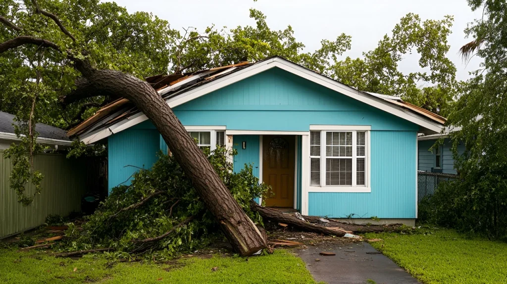 Tree fallen on house