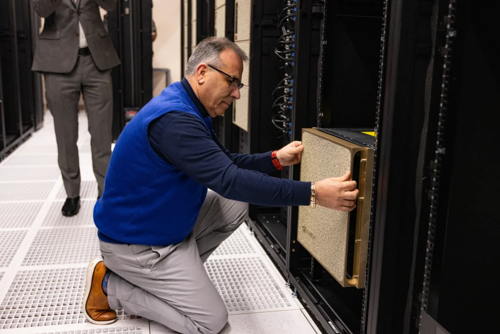 A man building a supercomputer